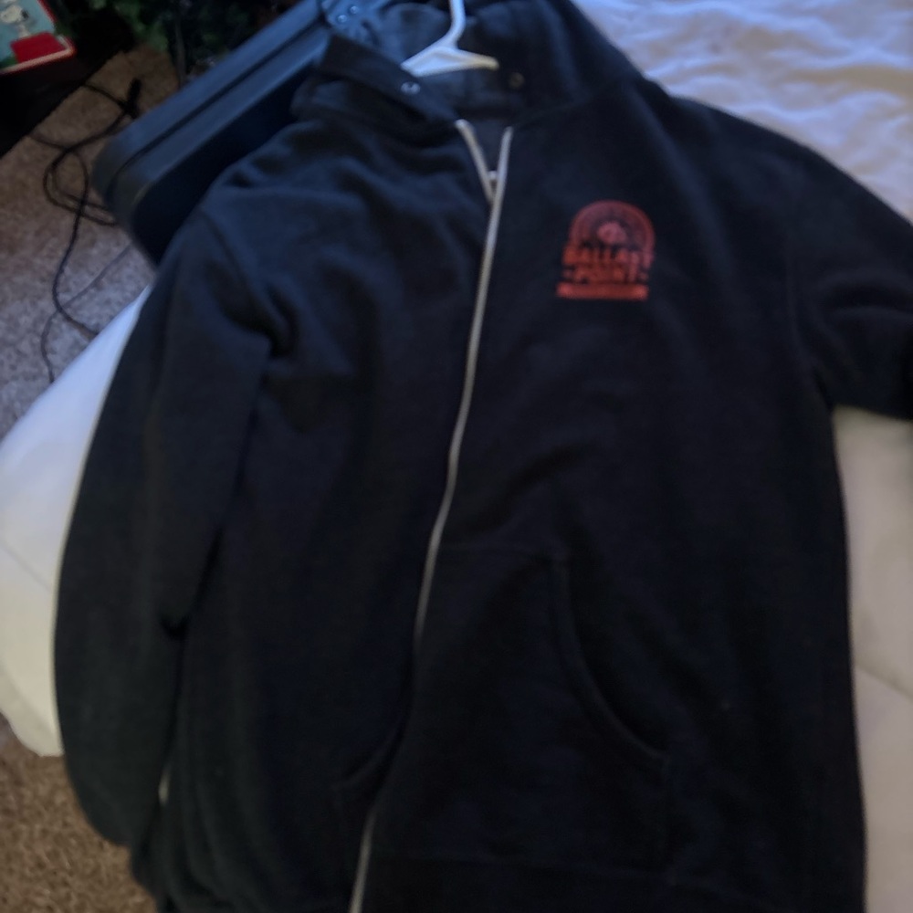 Black Zip-Up Hoodie with Red Logo